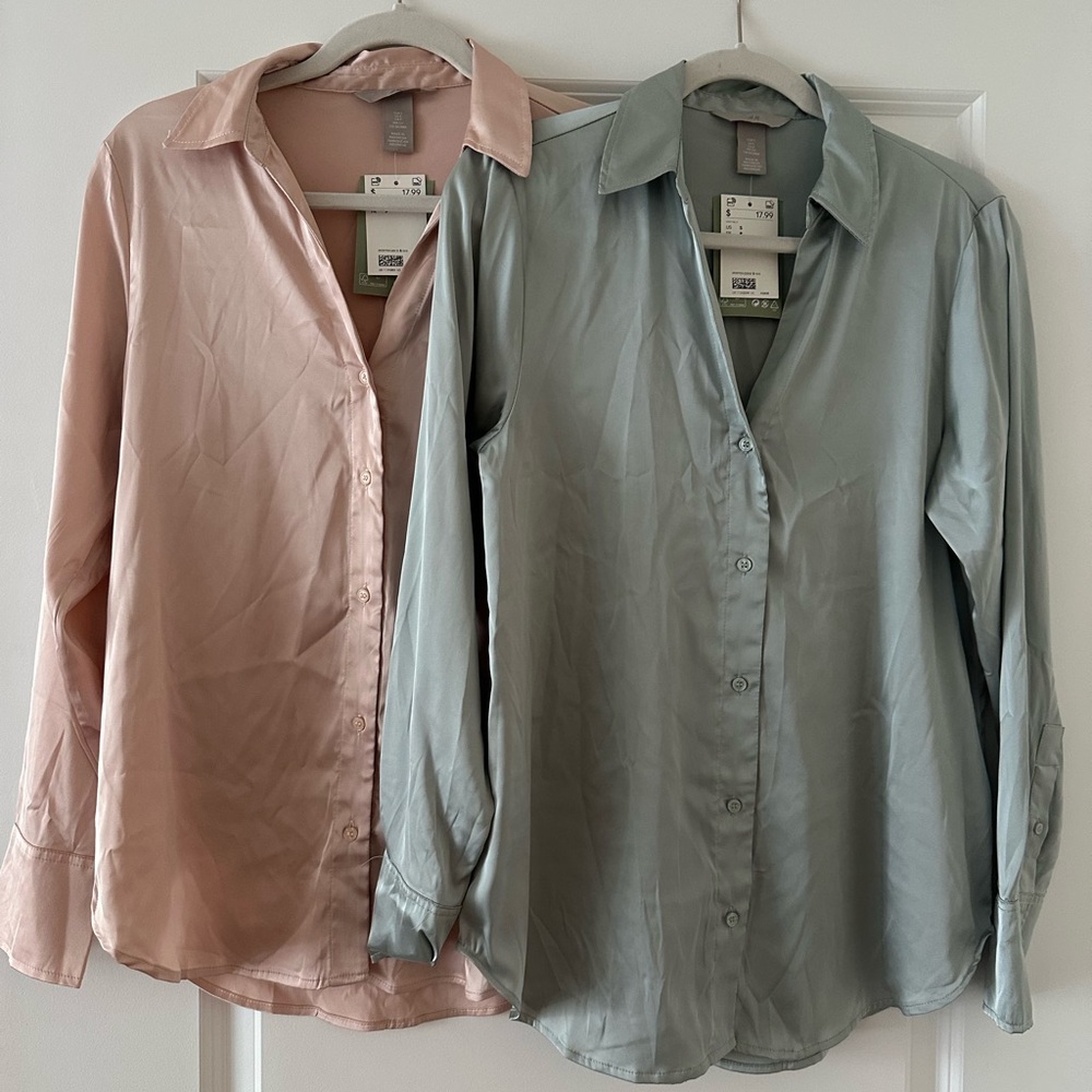 Light pink and light green satin Button-Up Shirts